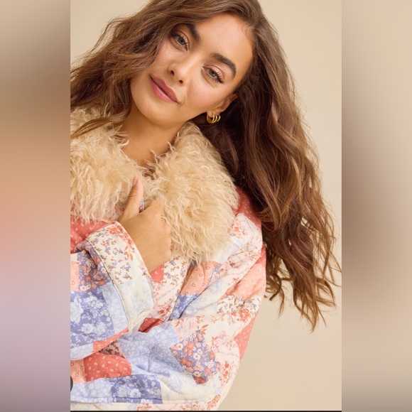 Altar'd State Multicolor Patchwork Teddy Jacket - Picture 2 of 7